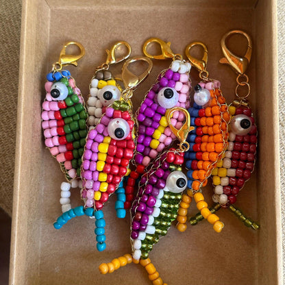 Handmade Beaded Fish Charm | DIY Colorful Seed Bead Fish Keychain | Bag Charm Pendant