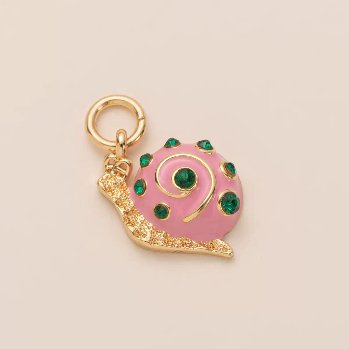 18K Gold Pink Enamel Snail Charm Pendant | DIY Jewelry Making Charm