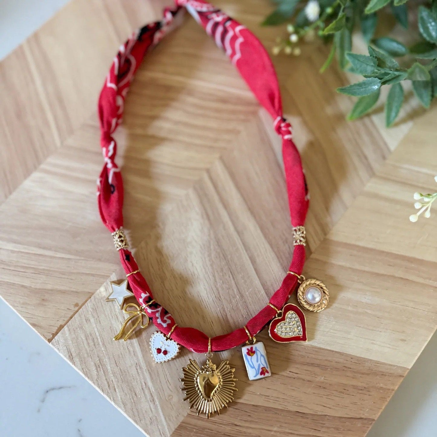 Handmade Fabric Charm Necklace | Gingham & Printed Scarf Rope Choker | DIY Charm Jewelry | Original Design