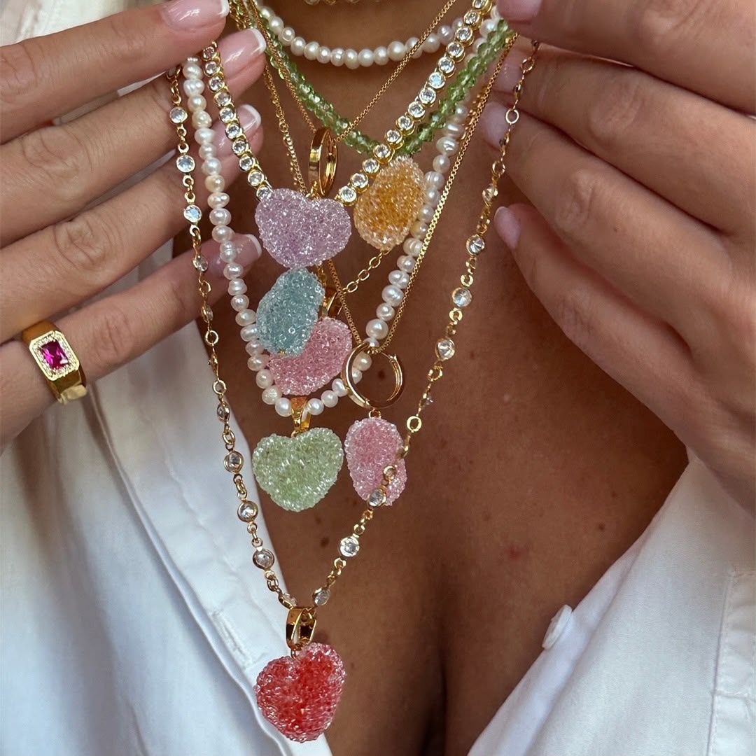 Candy Heart Natural Stone Pendant Necklace | DIY Layering Charm