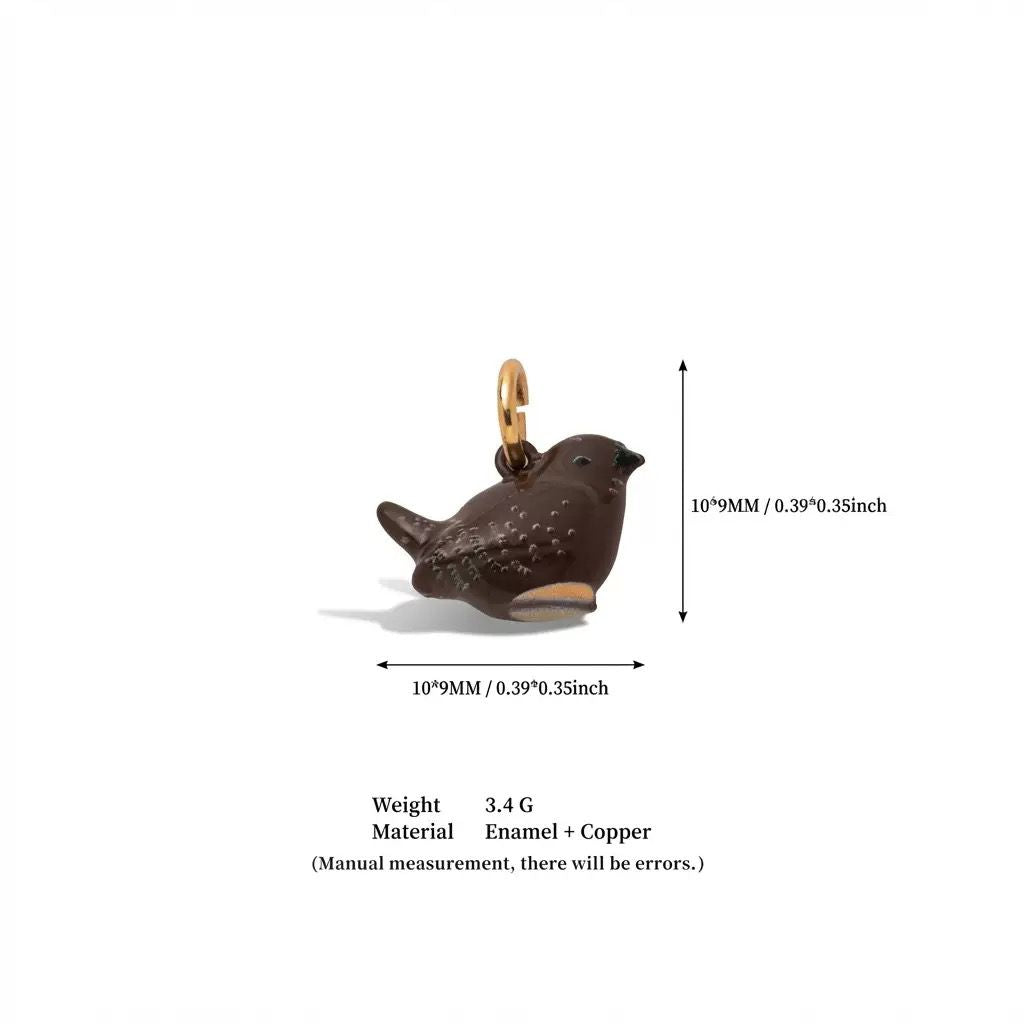 Woodland Tales | Dark Robin Charm | Enamel & Copper | 18K Gold-Plated | DIY Jewelry