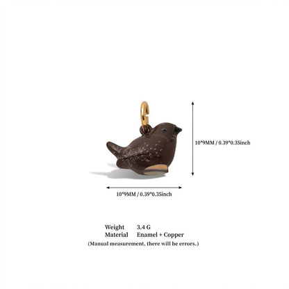 Woodland Tales | Dark Robin Charm | Enamel & Copper | 18K Gold-Plated | DIY Jewelry