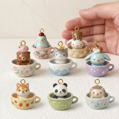 Fox in Teacup Enamel Charm Pendant | DIY Jewelry Making Supplies