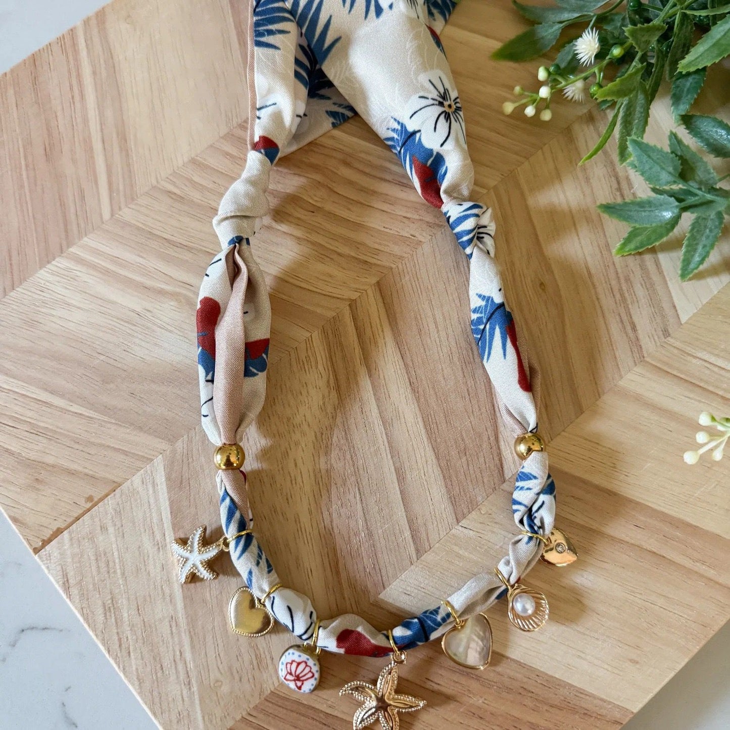 Handmade Fabric Charm Necklace | Gingham & Printed Scarf Rope Choker | DIY Charm Jewelry | Original Design