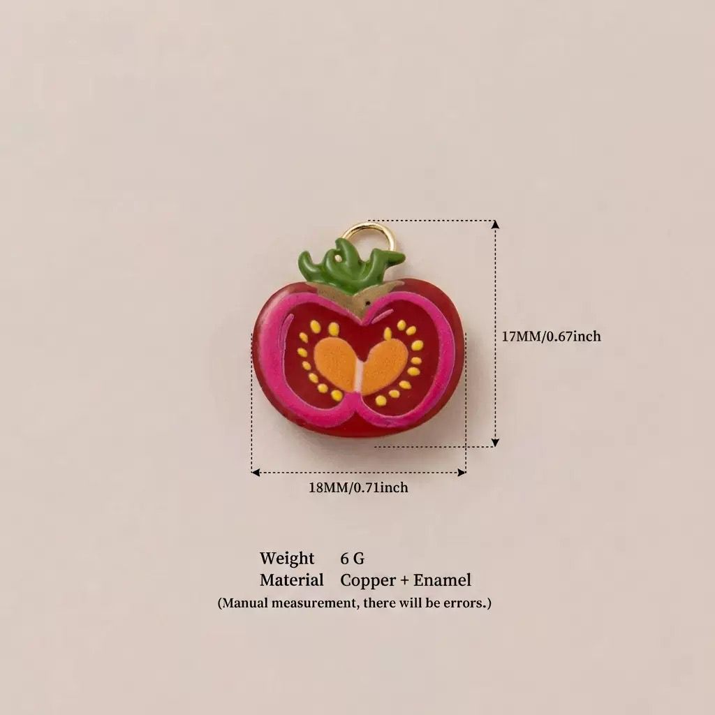 Little Kitchen · Tomato | Copper Enamel Miniature Tomato Cross-Section Charm Gold Jump Ring | DIY Necklace Bracelet | Original Design