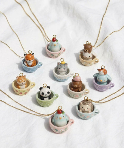 Fox in Teacup Enamel Charm Pendant | DIY Jewelry Making Supplies