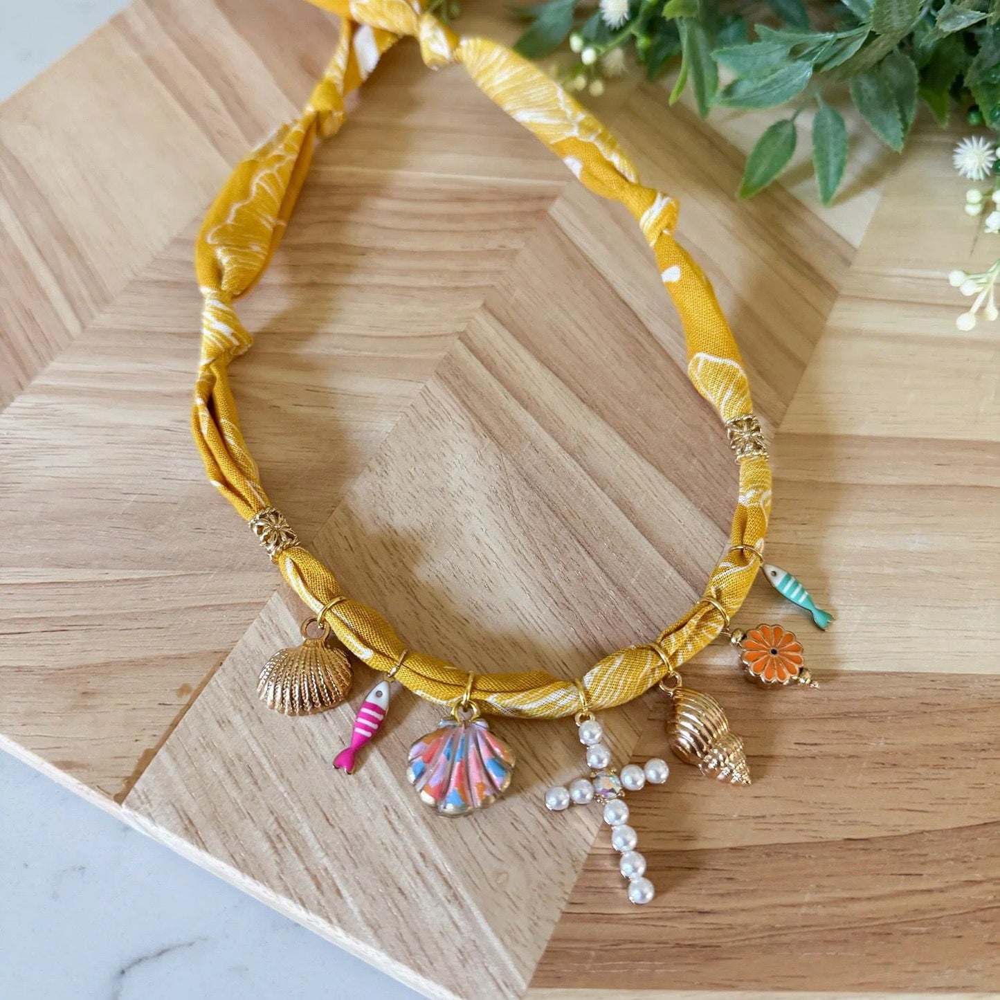 Handmade Fabric Charm Necklace | Gingham & Printed Scarf Rope Choker | DIY Charm Jewelry | Original Design