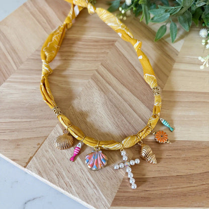 Handmade Fabric Charm Necklace | Gingham & Printed Scarf Rope Choker | DIY Charm Jewelry | Original Design
