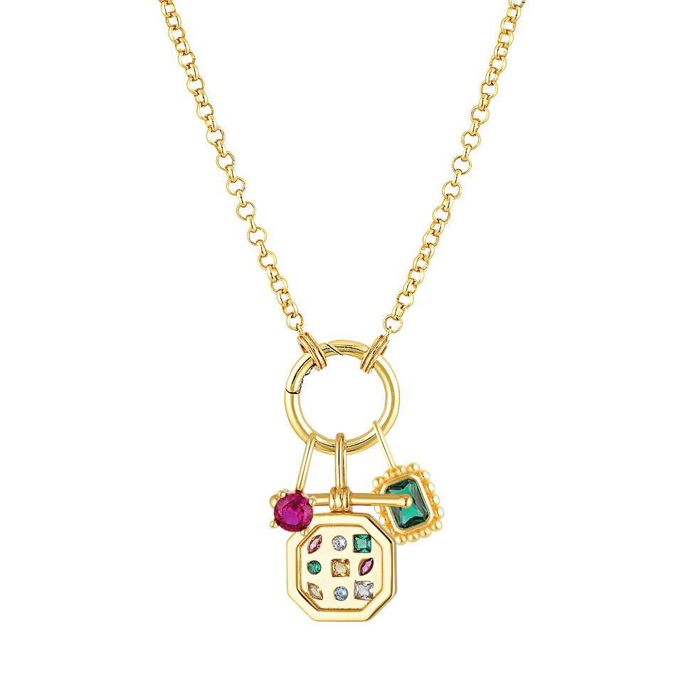 Mix & Match Carabiner Charm Necklace | DIY Gemstone Pendant – 18K Gold Plated