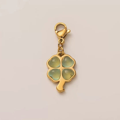 Lucky Four Leaf Clover Cat Eye Stone Charm Pendant | Gold & Silver | DIY Bag Charm & Jewelry Making Supplies