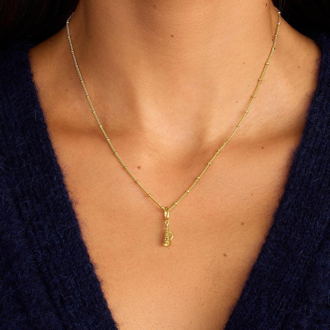 Sports Theme Gold Charm Necklace & Bracelet | 18K Gold Plated Engraved Pendant | DIY Charm Jewelry | Original Design