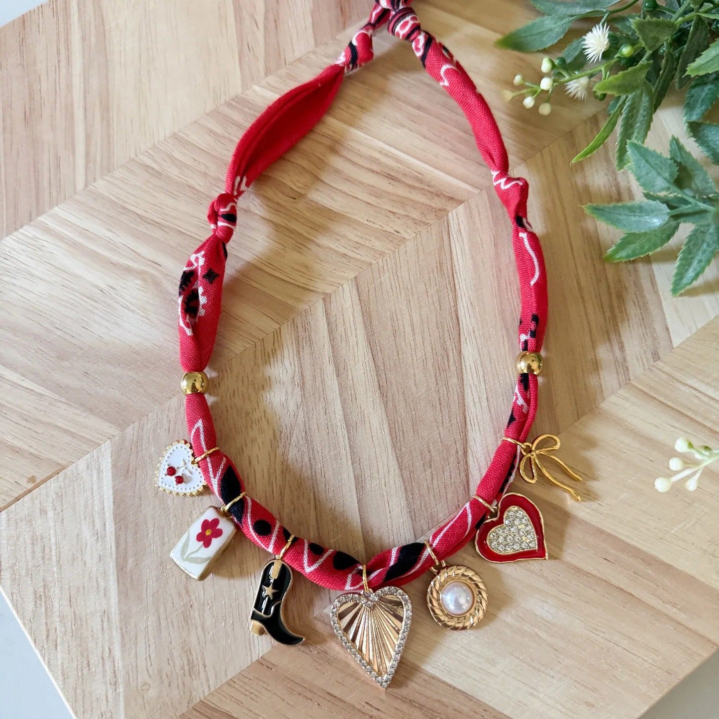 Handmade Fabric Charm Necklace | Gingham & Printed Scarf Rope Choker | DIY Charm Jewelry | Original Design