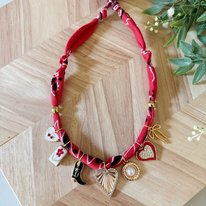 Handmade Fabric Charm Necklace | Gingham & Printed Scarf Rope Choker | DIY Charm Jewelry | Original Design
