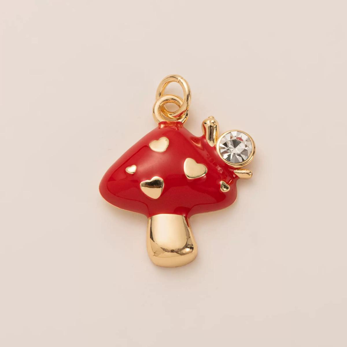 18K Gold Red Enamel Heart Mushroom Charm Pendant | DIY Jewelry Making Charm