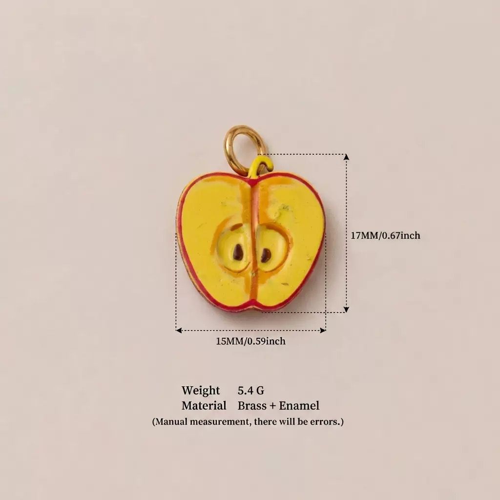 Little Kitchen · Apple | Brass Enamel Miniature Apple Cross-Section Charm Gold Jump Ring | DIY Necklace Bracelet | Original Design