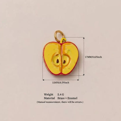 Little Kitchen · Apple | Brass Enamel Miniature Apple Cross-Section Charm Gold Jump Ring | DIY Necklace Bracelet | Original Design