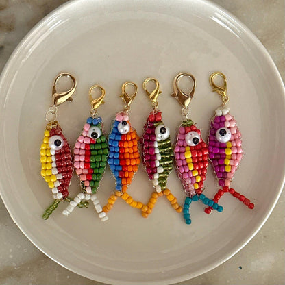 Handmade Beaded Fish Charm | DIY Colorful Seed Bead Fish Keychain | Bag Charm Pendant