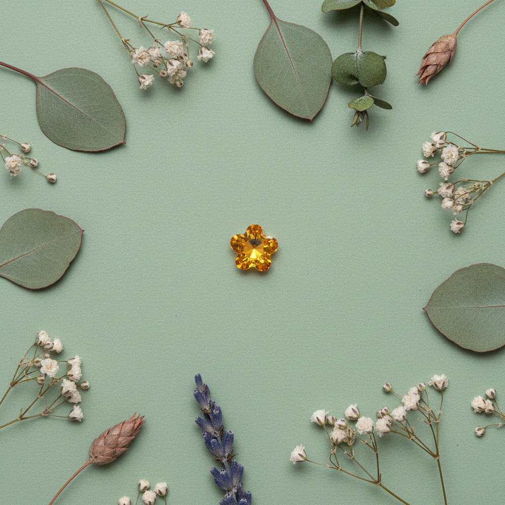 Amber Flower Charm - Sage Green Botanical