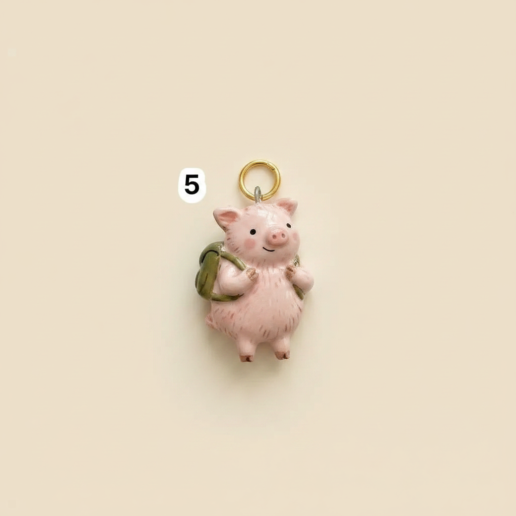 Backpack Pig Charm - Beige Background