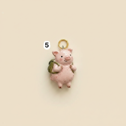 Backpack Pig Charm - Beige Background