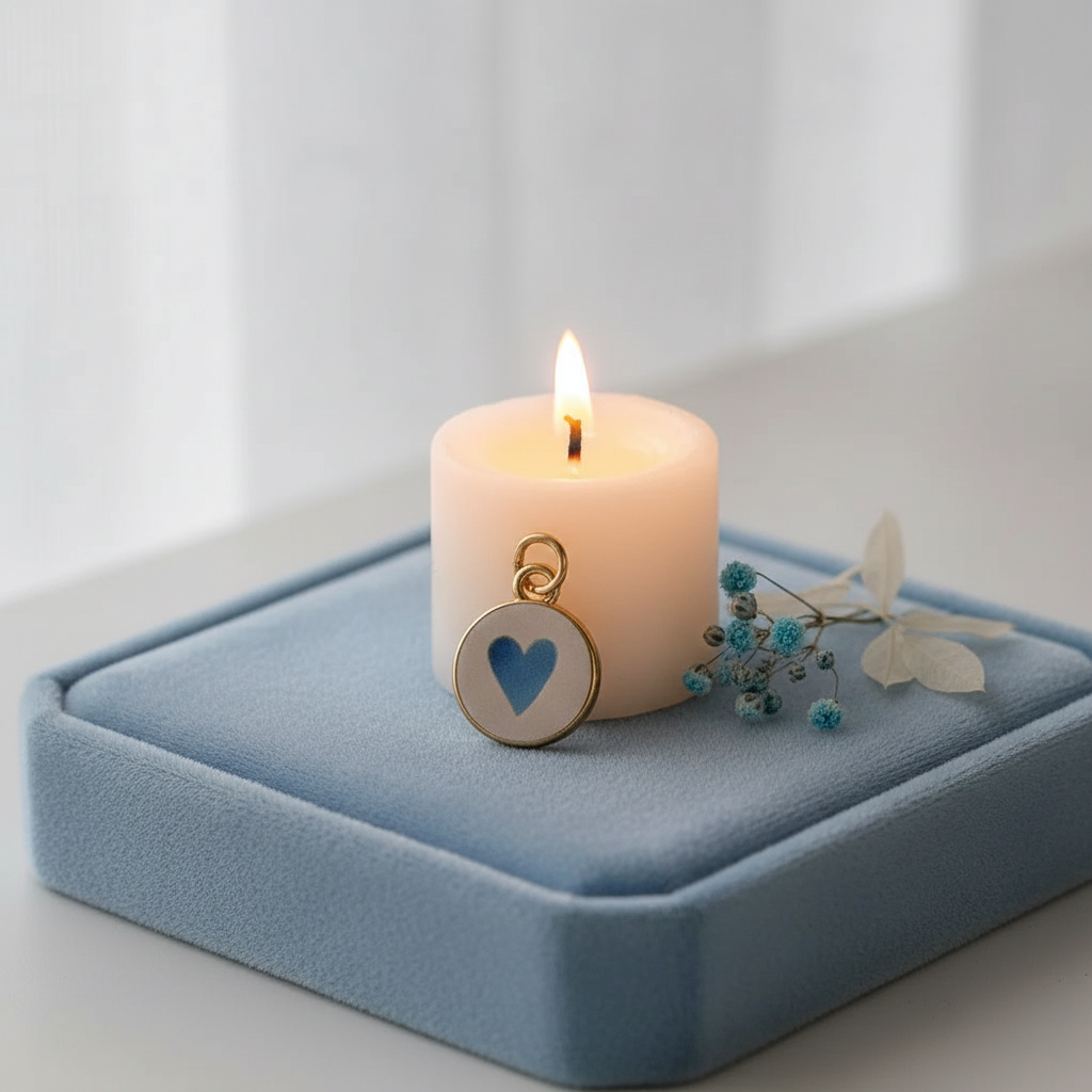 Blue heart charm - velvet tray candle