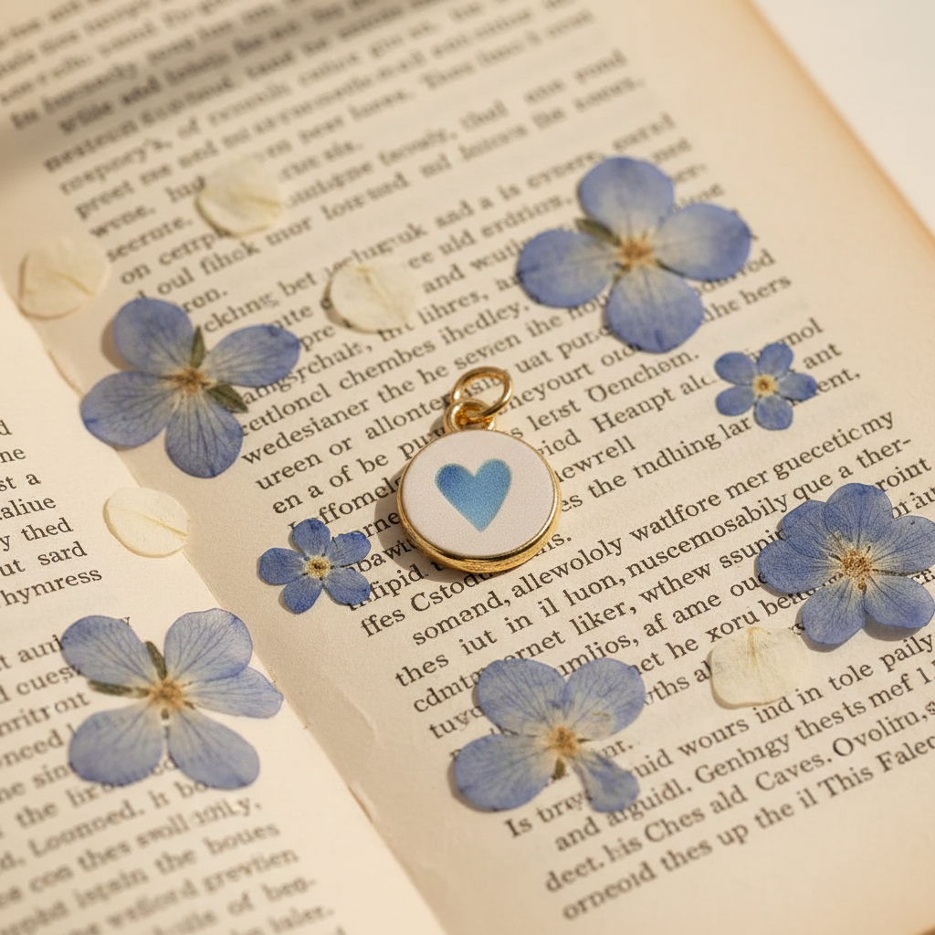 Blue heart charm - vintage book