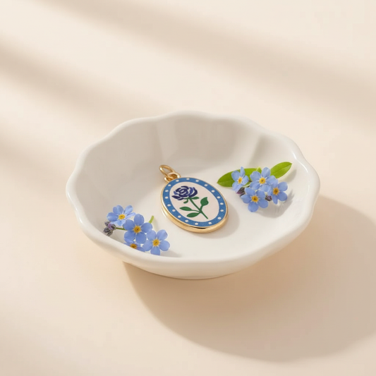 Blue rose enamel charm - ceramic dish