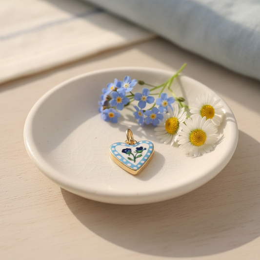 Blue rose heart charm - ceramic dish forget-me-not