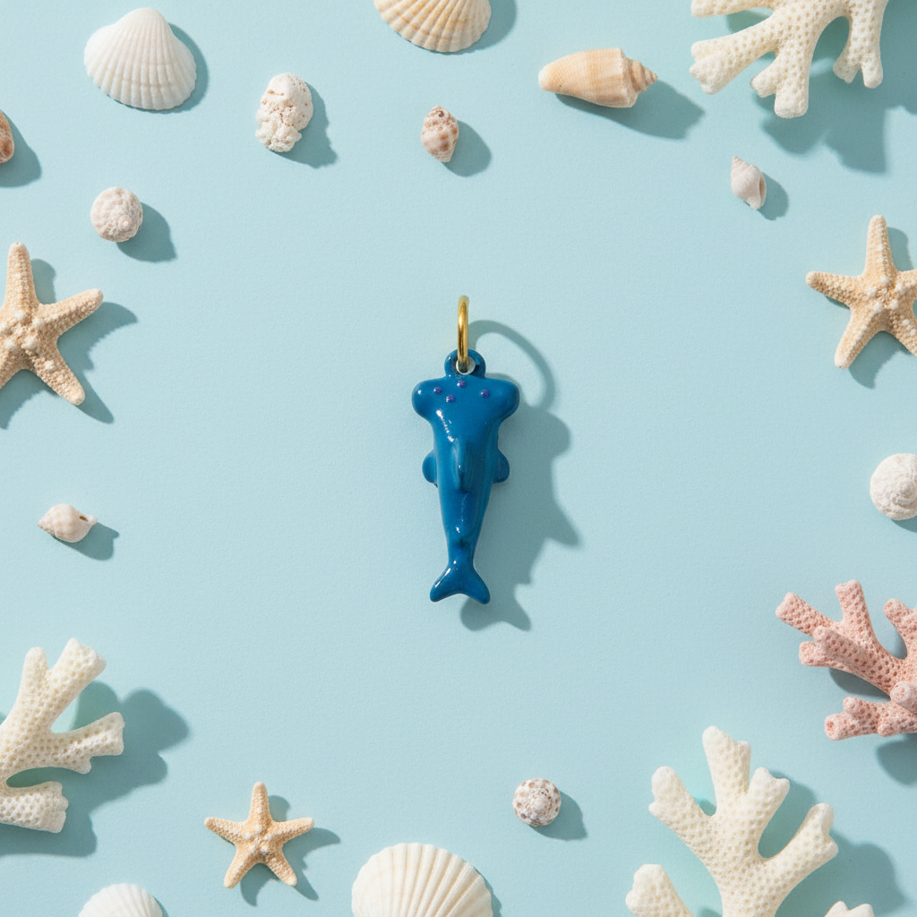 Blue Shark Charm - Ocean Kawaii Flat Lay