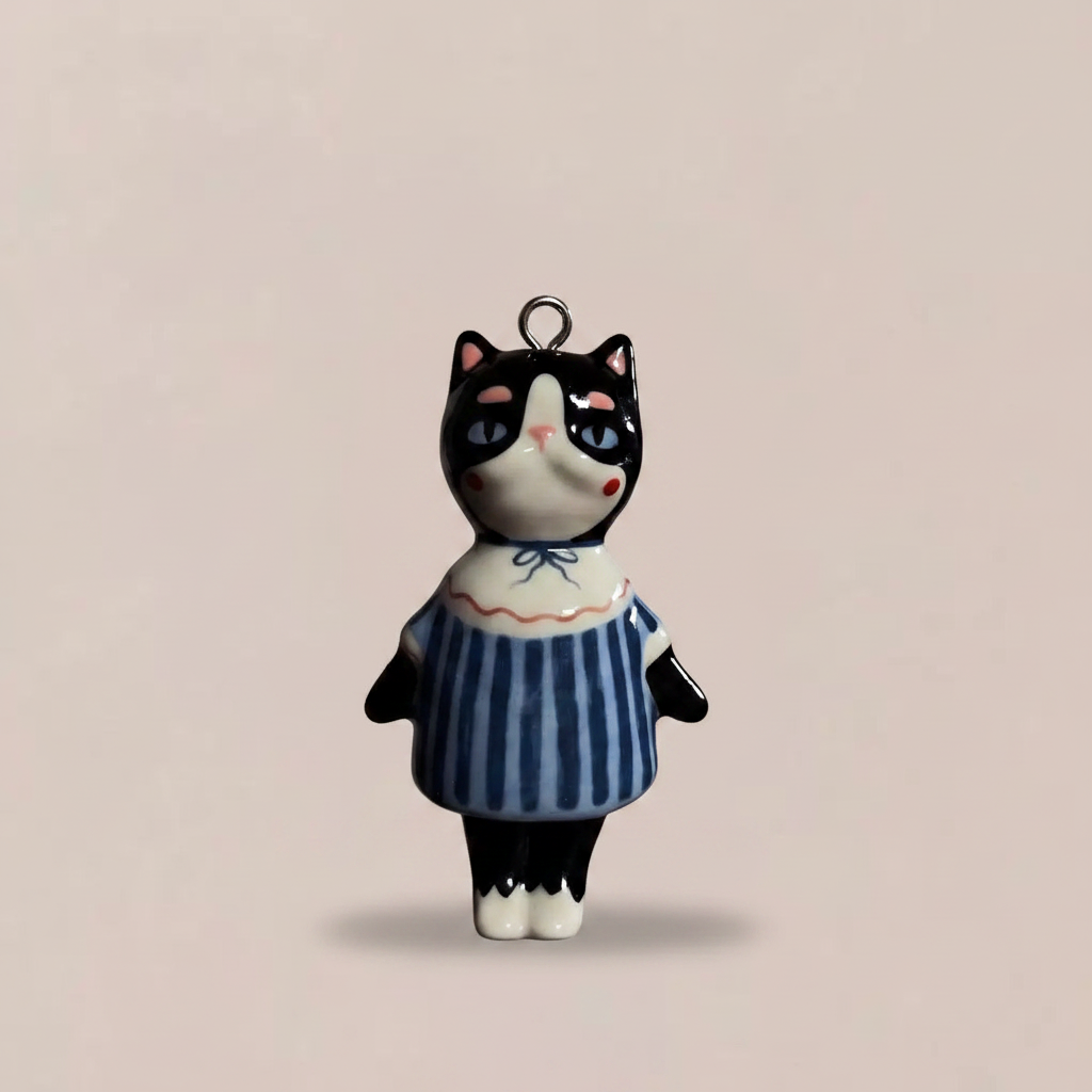 Blue Stripe Tuxedo Cat - Beige Background