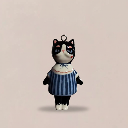 Blue Stripe Tuxedo Cat - Beige Background