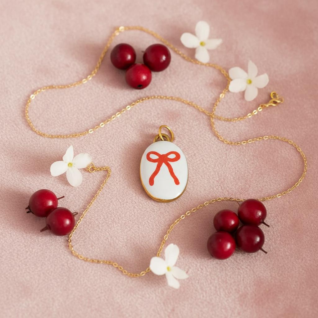 Bow Charm Velvet Flatlay