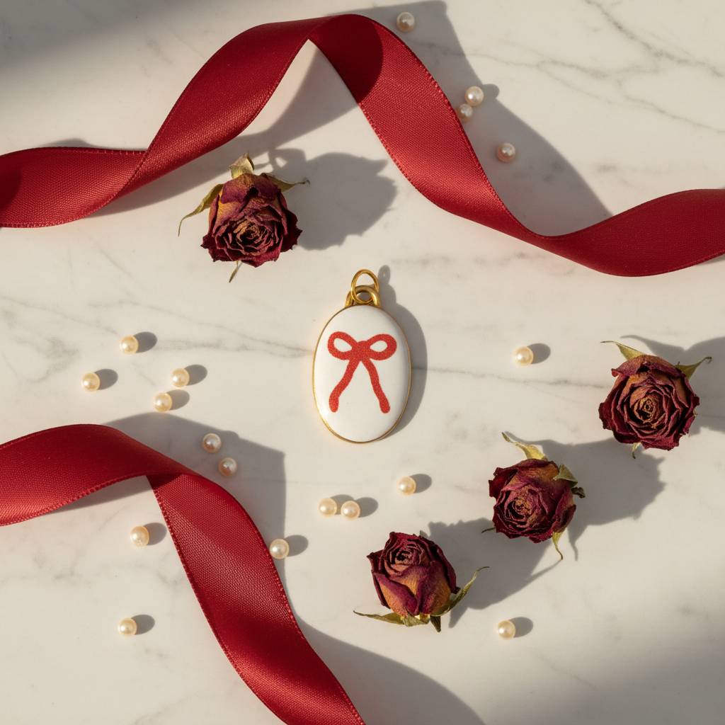 Bow Oval Charm Marble
