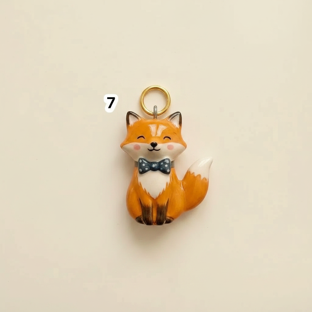 Bow-tie Fox Charm - Beige Background