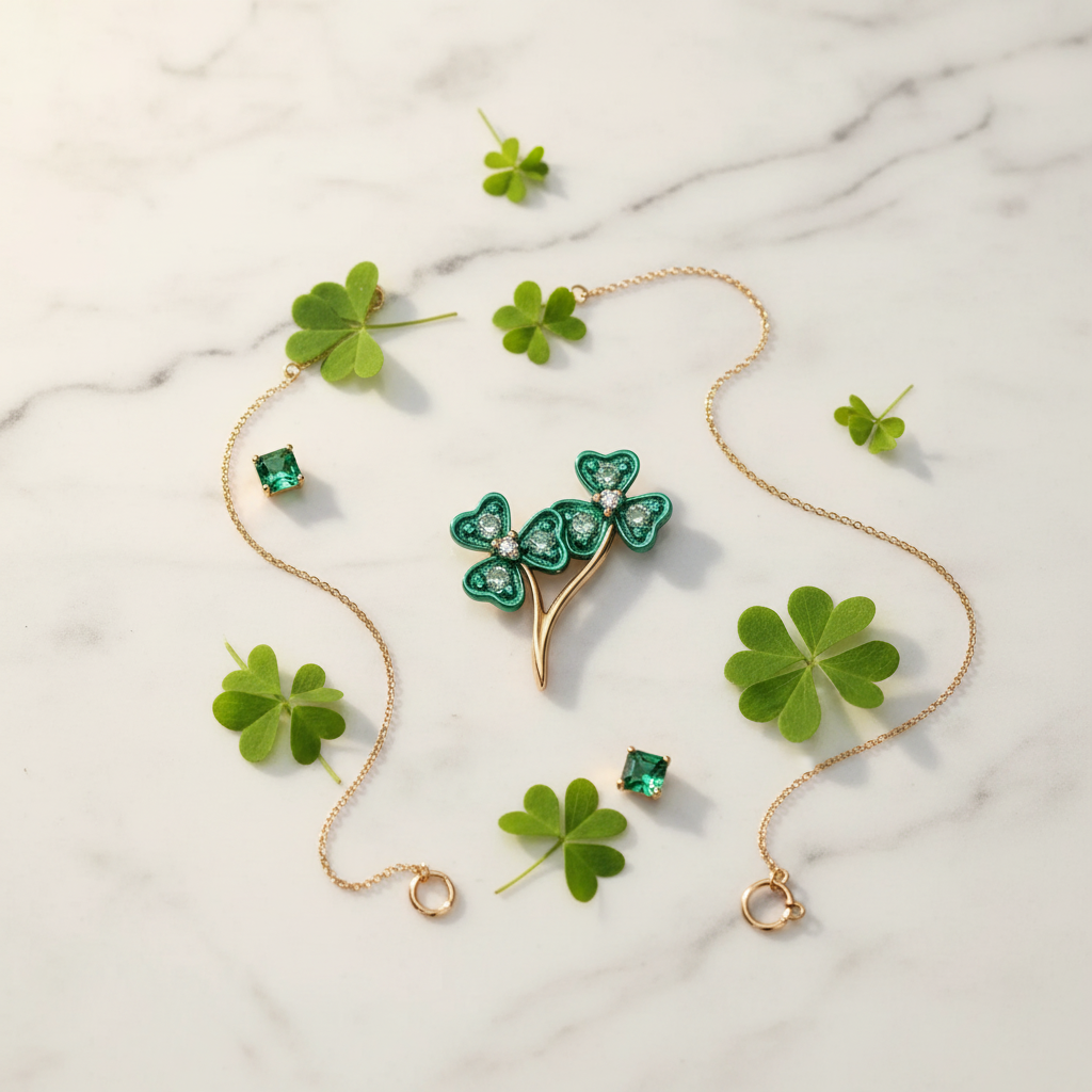 Clover Charm Marble Flatlay
