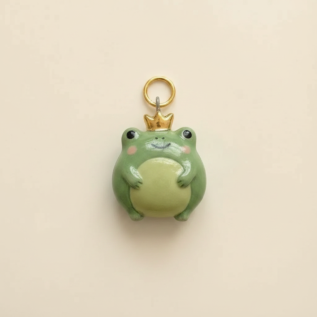 Crown Frog Charm - Beige Background