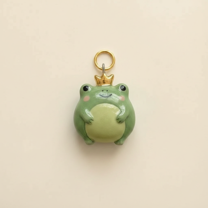 Crown Frog Charm - Beige Background