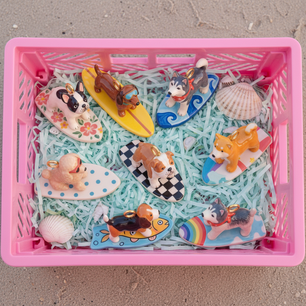 English Bulldog Charm - Pink Crate Display