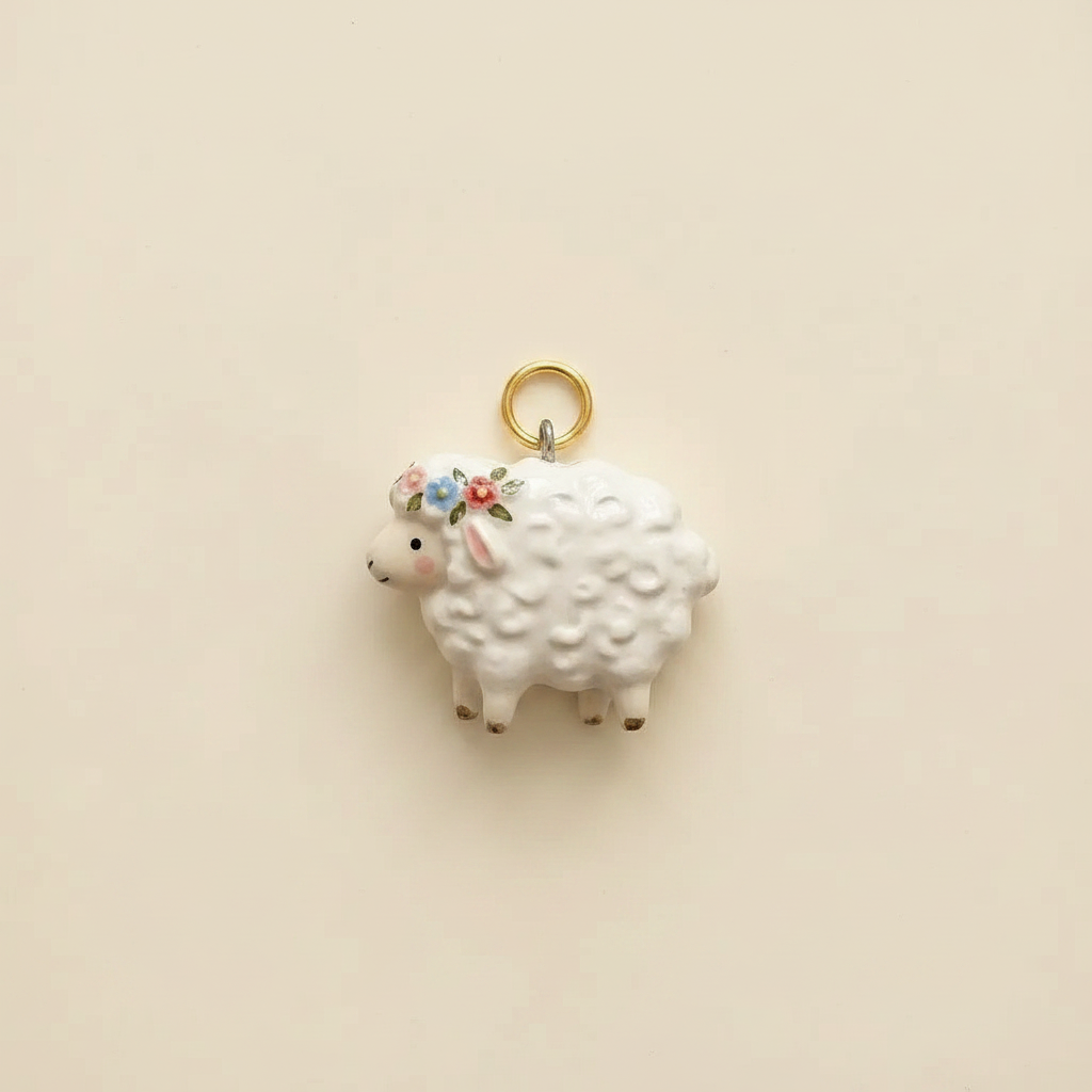 Floral Sheep Charm - Beige Background