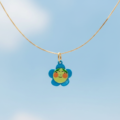 Flower Charm 3 - Gold Chain Blue
