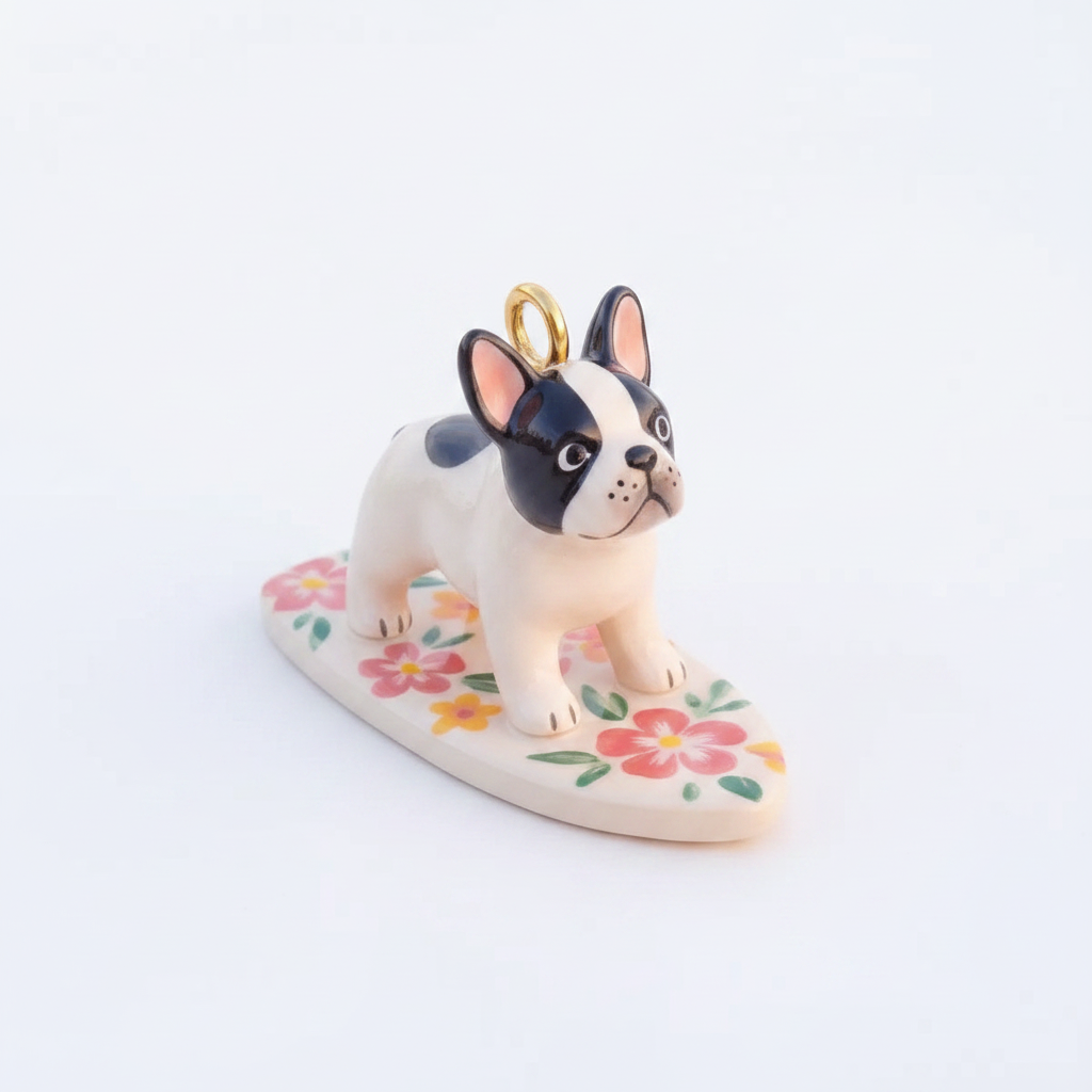 French Bulldog Surfboard Charm - White BG