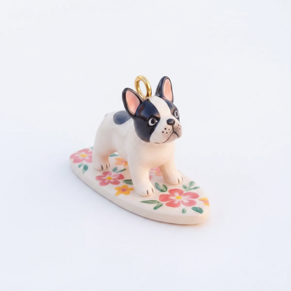 French Bulldog Surfboard Charm - White BG