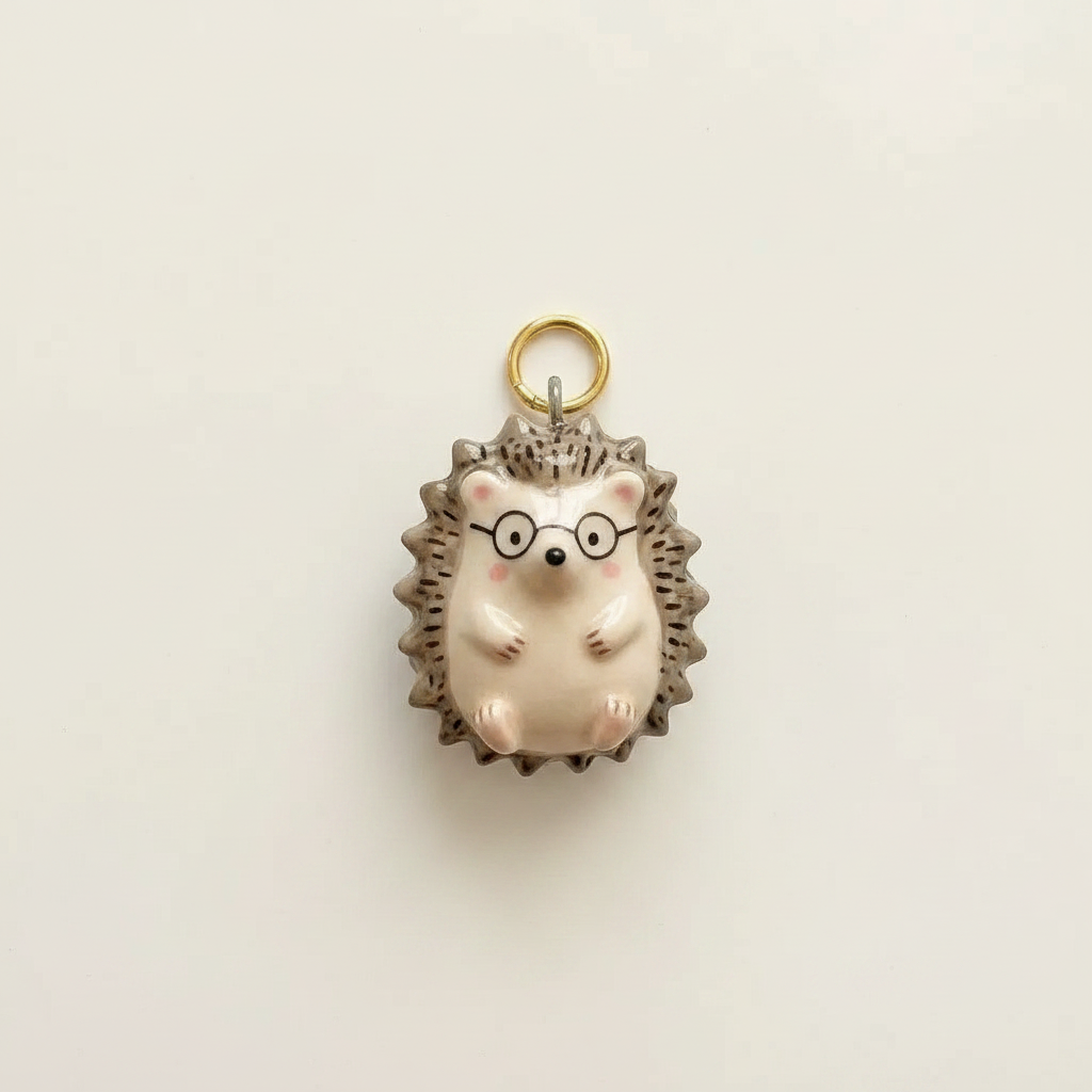 Glasses Hedgehog Charm - Beige Background