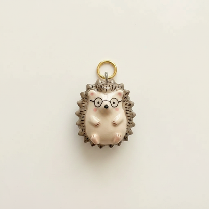 Glasses Hedgehog Charm - Beige Background