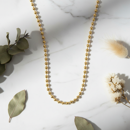 Gold Ball Chain Necklace - Marble Flat Lay