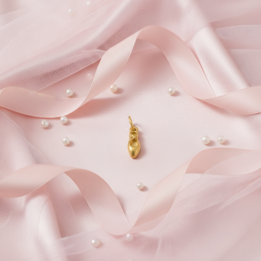 Gold Ballet Shoe Satin Flatlay