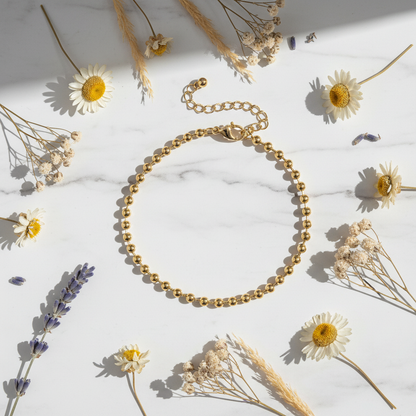 Gold Bead Bracelet - Marble Flat Lay