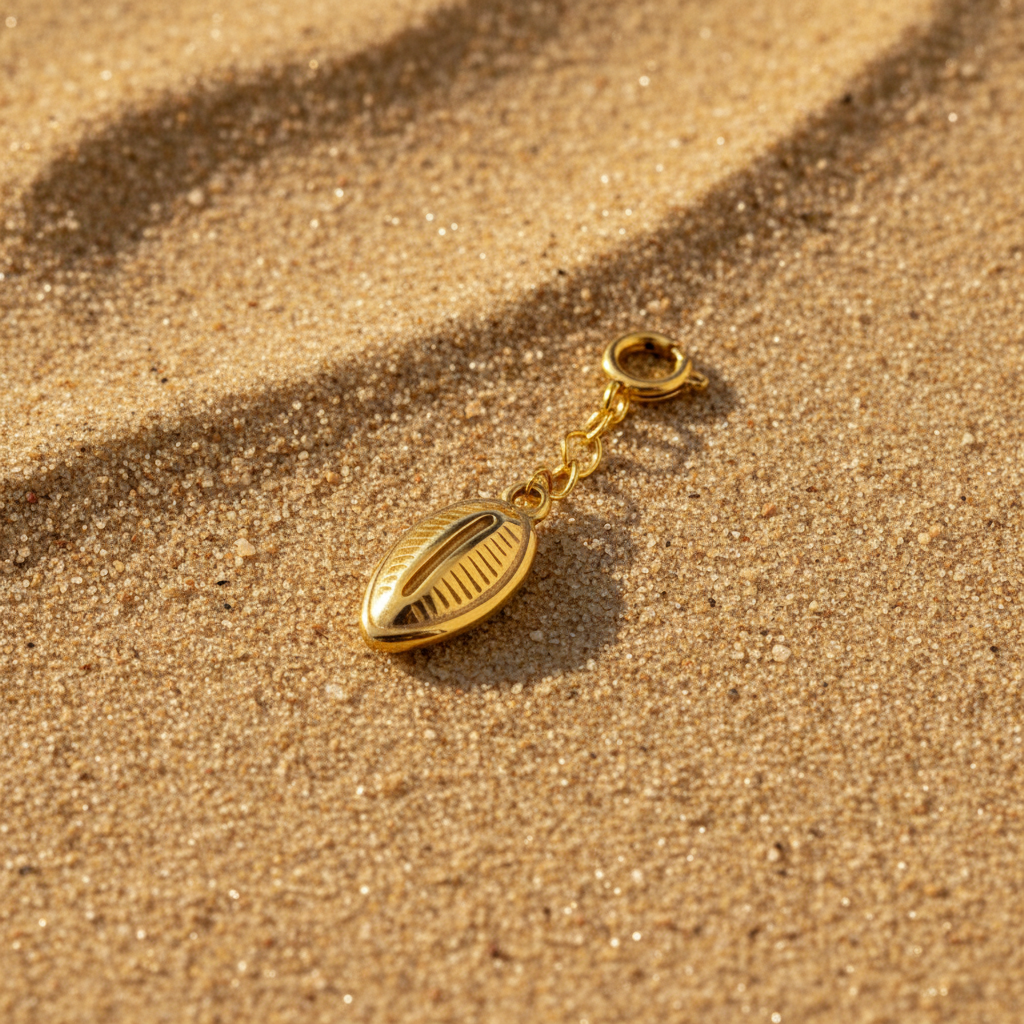 Gold Cowrie Charm - Beach Sand Texture