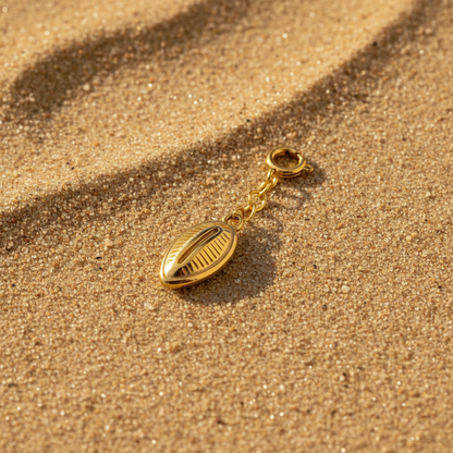 Gold Cowrie Charm - Beach Sand Texture