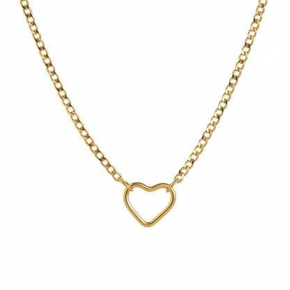 Gold Cuban Link Heart Necklace - Style 2